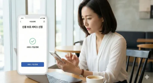 스마트폰 뱅킹 앱으로 여신거래 안심차단 서비스를 신청하는 모습