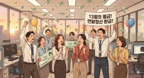 연말정산 환급금을 받고 기뻐하는 직장인들