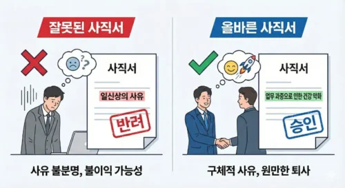실업급여 사직서 잘못된 표현 vs 올바른 표현 비교 - 일신상의 사유는 탈락