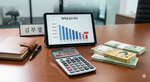 무단결근으로 인한 퇴직금 감소를 나타내는 재무 계산 이미지