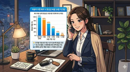 자동차 보험 중도 해지 시 경과 기간별 환급률 비교 인포그래픽