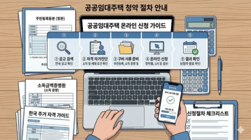 공공임대주택 신청 5단계를 시각적으로 정리한 인포그래픽형 이미지