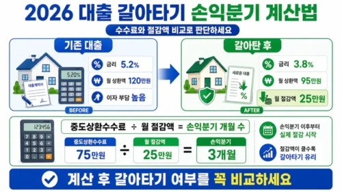2026 대출 갈아타기 손익 분기점 계산법 - 중도상환수수료 vs 절감 이자 비교 계산표