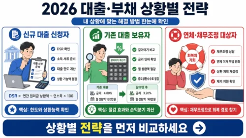 2026 대출 상황별 전략 - 신규 대출 신청자·기존 대출 보유자·채무 연체자별 최적 전략 가이드