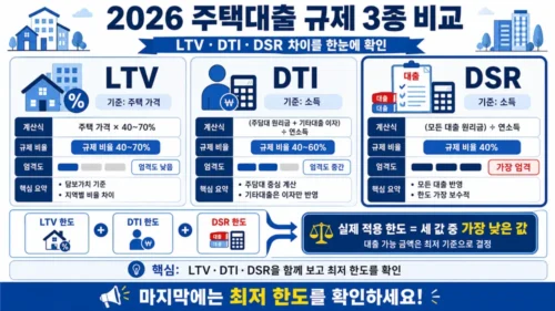LTV·DTI·DSR 3가지 주택담보대출 규제 비교 - 계산 방식·포함 항목·규제 비율 차이 총정리