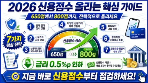 신용점수 올리는 법 7가지 2026 썸네일 - 대출 전 1~3개월 실천으로 금리 0.5%p 절감하는 신용점수 관리 완벽 가이드