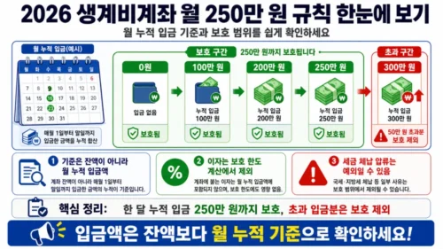 생계비계좌 월 250만원 한도 규칙 - 누적 입금액 기준 압류 차단 방식과 한도 초과 시 주의사항