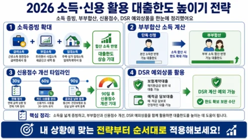 대출 한도 늘리는 소득 증빙 강화·부부합산·신용점수 개선·DSR 제외 상품 활용 전략