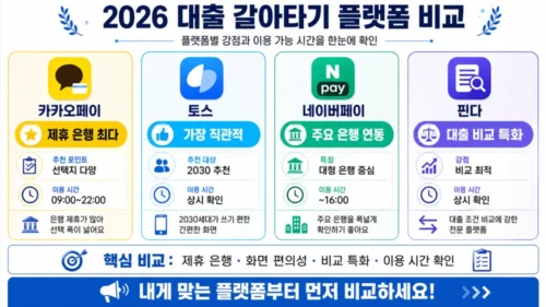 2026 대출 갈아타기 플랫폼 비교 - 카카오페이·토스·네이버페이·핀다 특징과 이용 방법