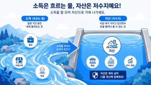 소득과 자산의 차이: 소득과 자산 저수지 비유 그림